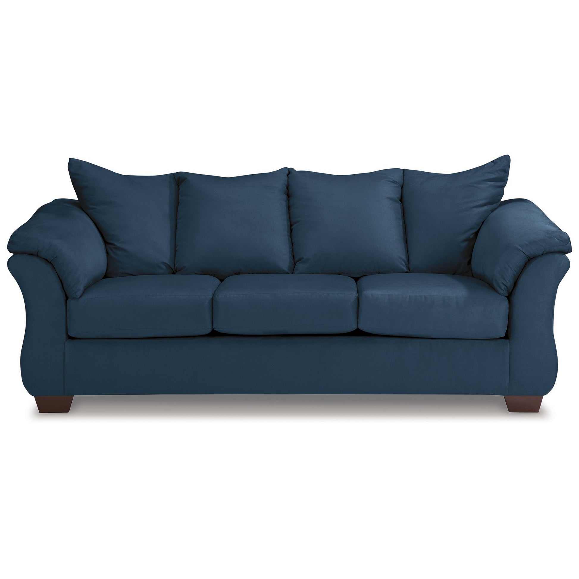 89 Inch Modern Cushioned Sofa, Blue Polyester, Pillow Top Flared Armrests Blue Wood Fabric 3 Seat
