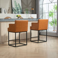 Coolmore Counter Height Bar Stools Set Of 2, Modern Barrel Bar Stool With Backrest And Arms, Black Metal Frames, Upholstered Bar Stools For Kitchen Island, Pub, Club Light Brown Foam Pu Leather