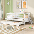 Low Loft Bed Twin Size With Full Safety Fence, Climbing Ladder, Storage Drawers And Trundle White Solid Wood Bed White Solid Wood