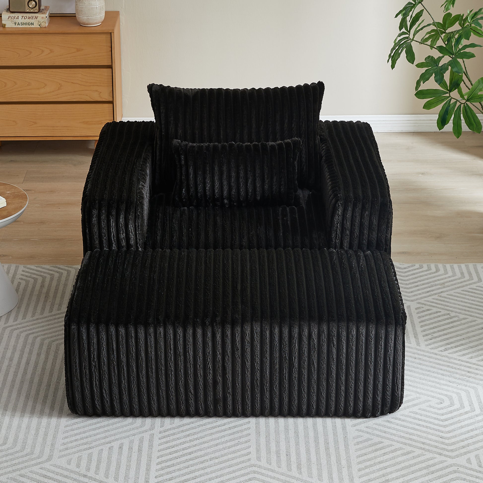 62.5 Inch Corduroy Sponge Sofa Lounge Chair With Removable Footrest,No Assembly Required,Fluffy Modern Sleeper Chair For Indoor Living Room Bedroom Black Foam Corduroy 1 Seat