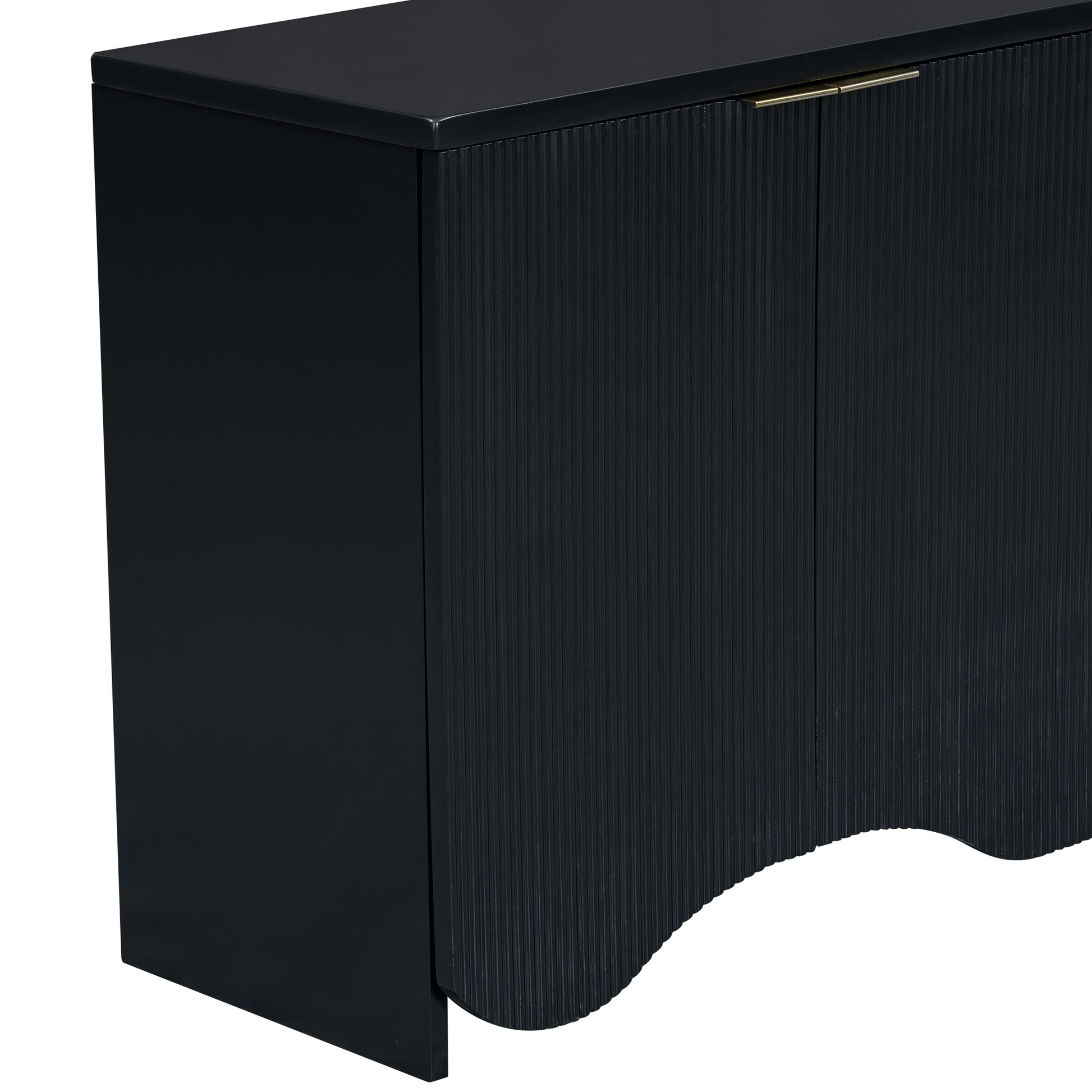 Vertical Stripes And Wavy Design Of A Four Door Cabinet Cabinet Suitable For Hallway, Entryway, Living Room 3 4 Spaces Black Primary Living Space Artsy Mdf