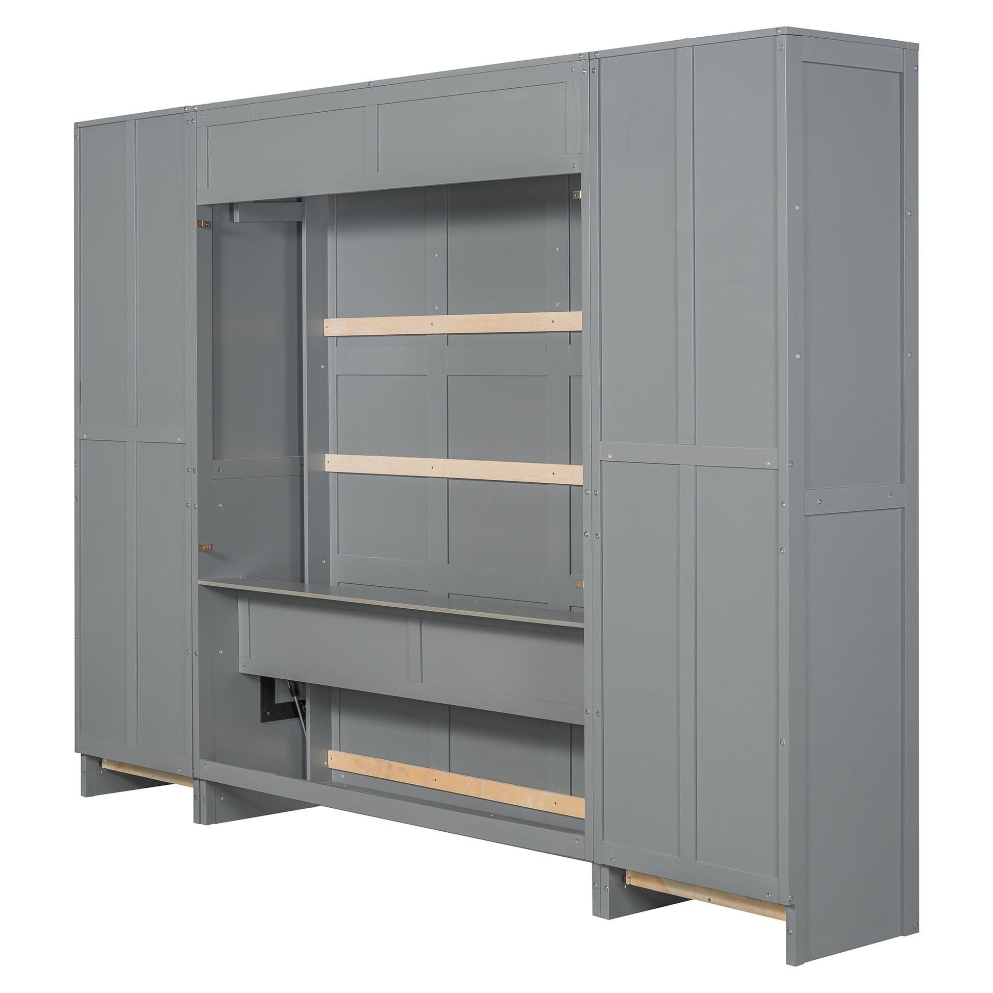 Queen Size Murphy Bed Wall Bed With Closet ,Drawers And Shelves,Gray Queen Gray Mdf Lvl