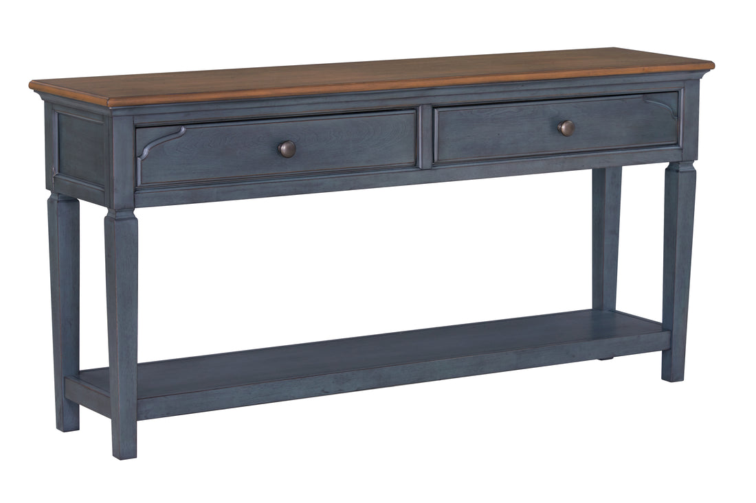 Americana 60 Inch Sofa Table, No Assembly Required, Corduroy Blue Finish Blue Rubberwood Rubber Wood
