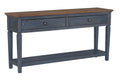 Americana 60 Inch Sofa Table, No Assembly Required, Corduroy Blue Finish Blue Rubberwood Rubber Wood