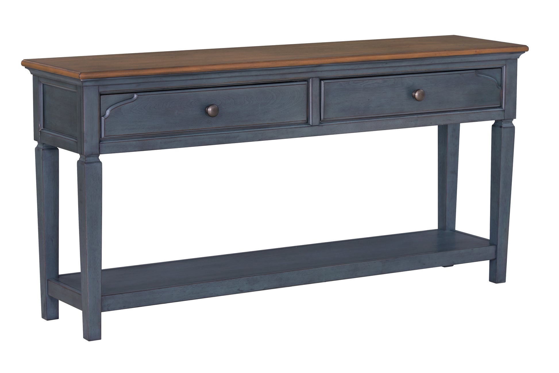 Americana 60 Inch Sofa Table, No Assembly Required, Corduroy Blue Finish Blue Rubberwood Rubber Wood