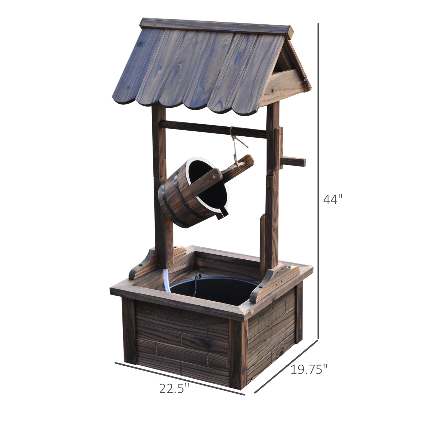Outsunny Outdoor Wooden Wishing Well Fountain With Adjustable Water Flow Rate, Outdoor Rustic Waterfall Fountain With Electric Pump, Water Bucket, For Backyard Patio Garden Lawn, Carbonized Finish Brown Polypropylene
