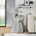 Drum Style Coffee Table With Mirror Crystal Inlay, Polygonal Silver Decorative Table, Modern Design Luxury Modern Furniture, 20 Inch About 50 Centimeters Low Coffee Table, Suitable For Living Room Silver Primary Living Space American Design Console