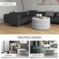 Homcom Button Tufted Ottoman Foot Stool With Velvet Feel Upholstery, Gray Light Gray Polyester