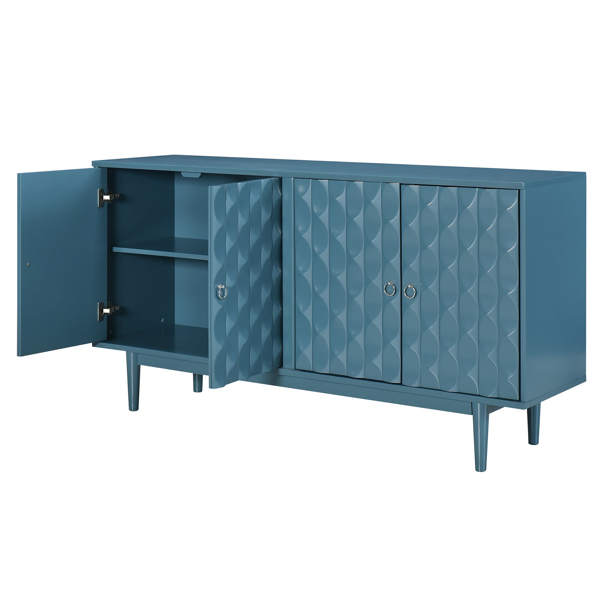 Modern 4 Door Sideboard With Convex Pattern Doors And 2 Silver Handle For Living Room, Dining Room, Kitchen Navy Navy Mdf