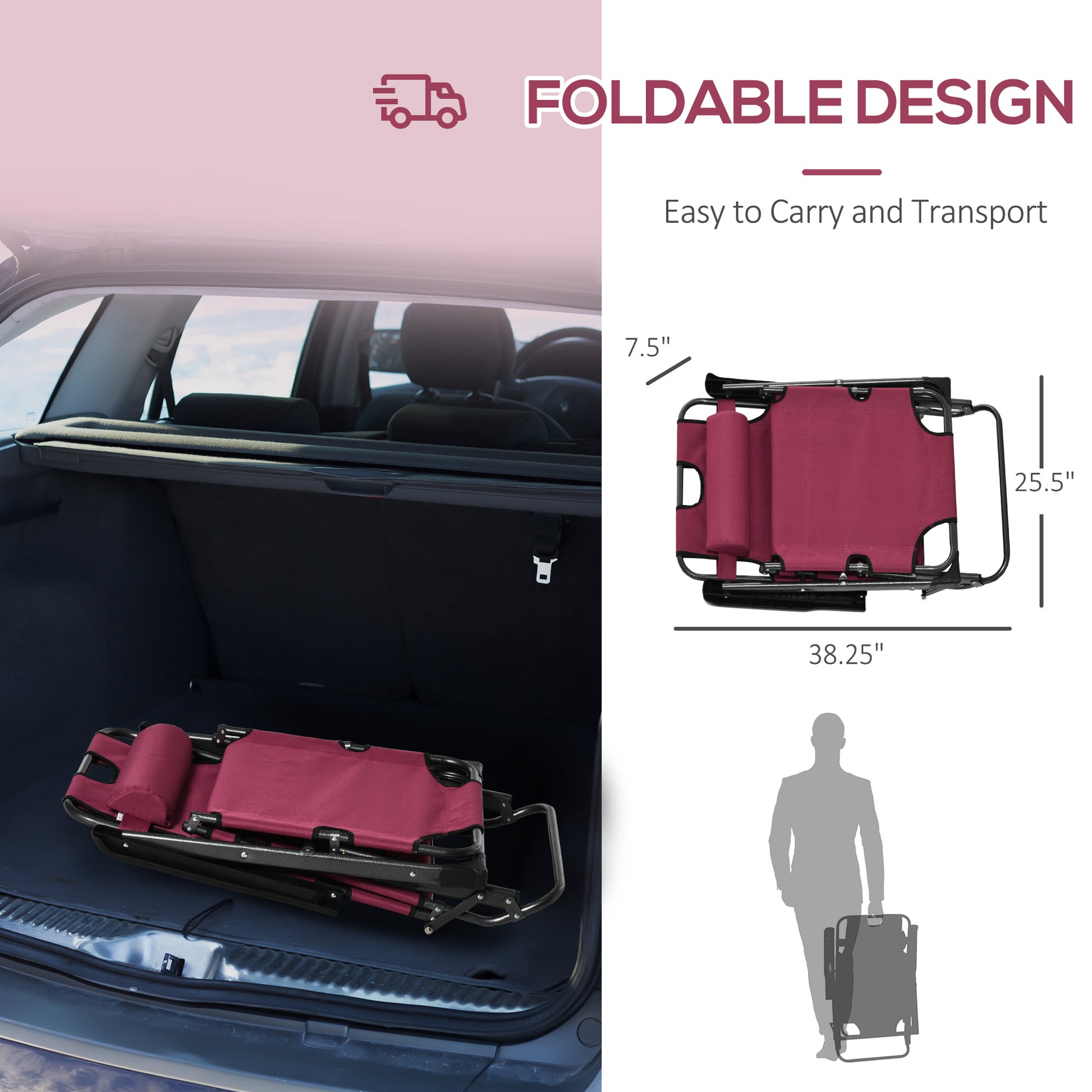 Outsunny Folding Chaise Lounge Chair For Outside, 2 In 1 Tanning Chair With Pillow & Pocket, Adjustable Pool Chair For Beach, Patio, Lawn, Deck, Red Red Metal