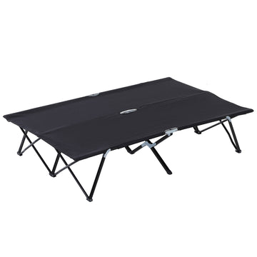 Outsunny 2 Person Folding Camping Cot For Adults, 50" Extra Wide Outdoor Portable Sleeping Cot With Carry Bag, Elevated Camping Bed, Beach Hiking, Black Black Steel