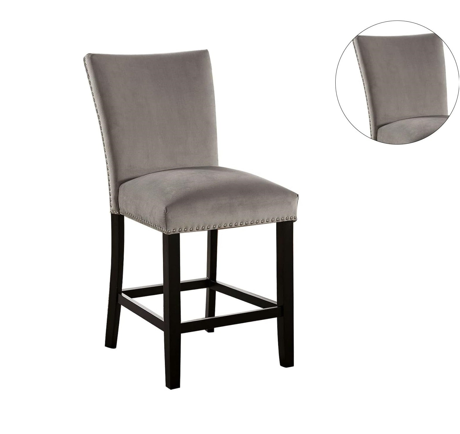 Attractive Set Of 2Pc Counter Height Chairs Dining Room Furniture Gray Flannelette Seat Trim Kitchen Breakfast Black,Light Gray Dining Room Modern,Transitional Dining Chairs Rubberwood Solid Back