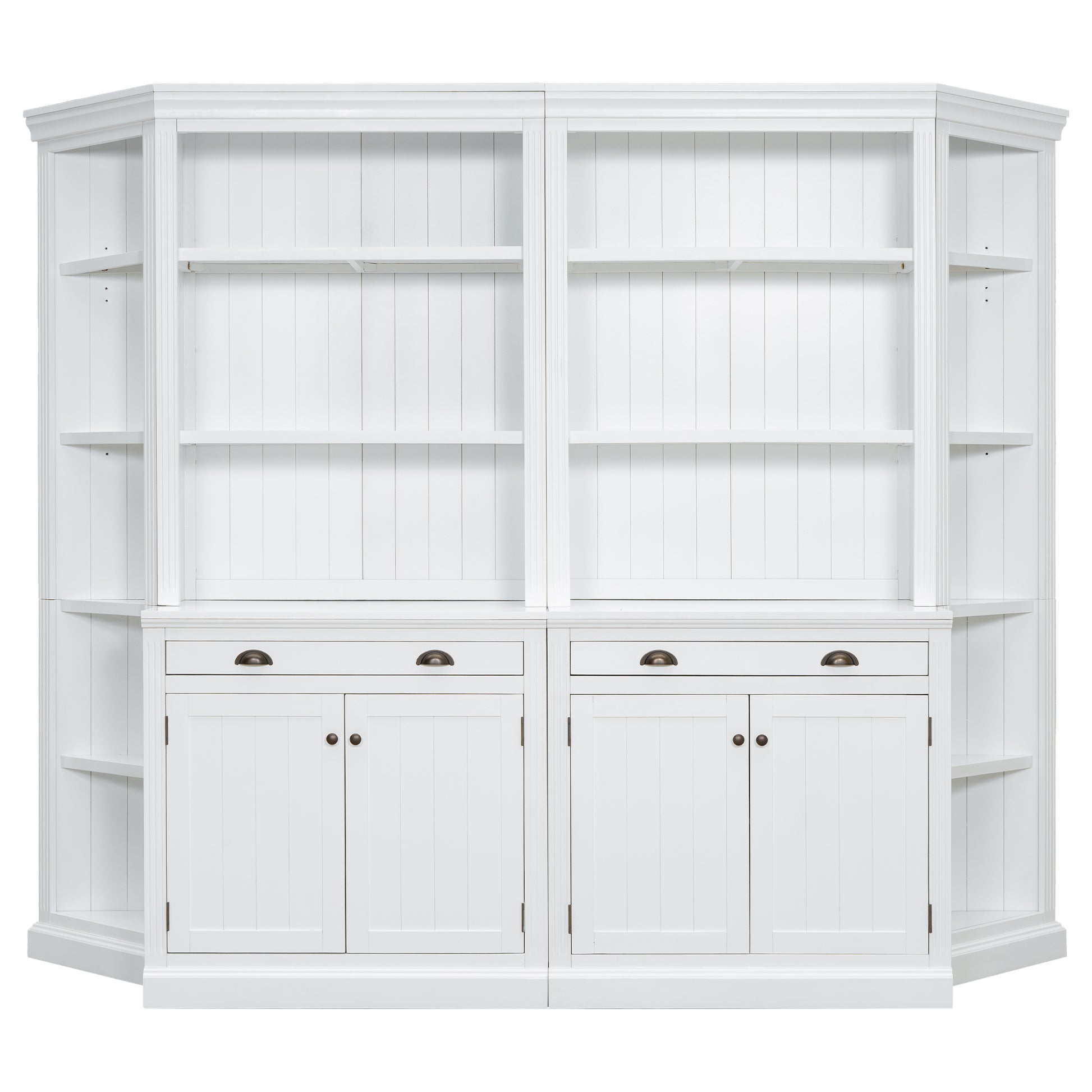 83.4"Tall Two Bookshelf With Two Corner Shelf Suite,Bookcase With 2 Doors And 1 Drawer,5 Tier Corner Shelf With Open Shelves,Free Standing Shelves Suite With Led Lighting For Living