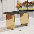 Modern Rectangular Table With 0.4 Inch Black Patterned Tabletop And Gold Legs, Suitable For Kitchen, Dining Room, And Living Room 63 Inches * 31.4 Inches * 30 Inches Gold Sintered Stone