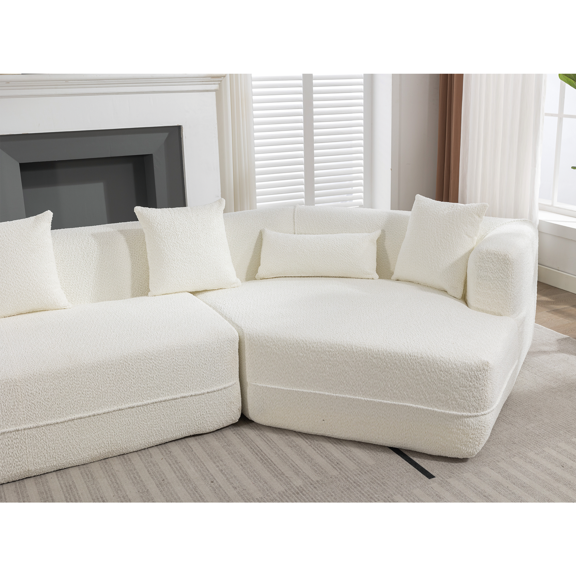 And Upgraded Extended Edition Modular Sofamodern Minimalist Style Sofa, Upholsteredfree Combination, Round Fiber Fabric, Anti Wrinkle Fabric,Dimension Exten, Creamy White Creamy White Polyester Primary Living Space Medium Soft Tight Back Modern Flared