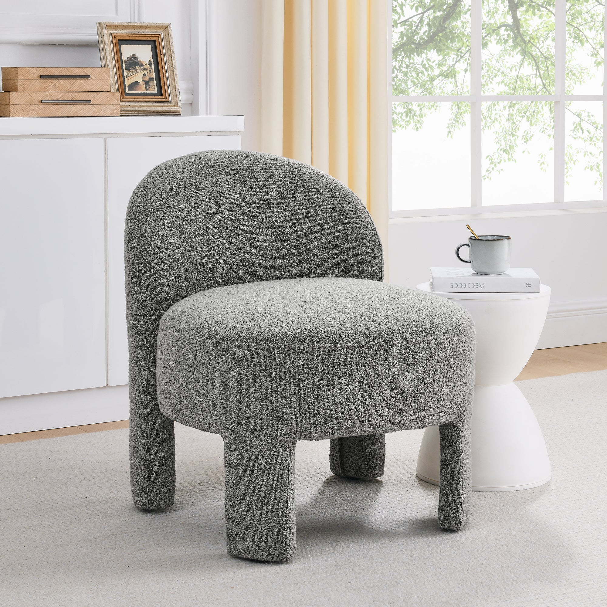 Hoop Gauze Lounge Chair With Sof Cushion And Backrest, Need To Be Assembled, Suitable For Living Room'Bedroomldining Roomgrey 24.5"28.75"28.75" Grey Foam