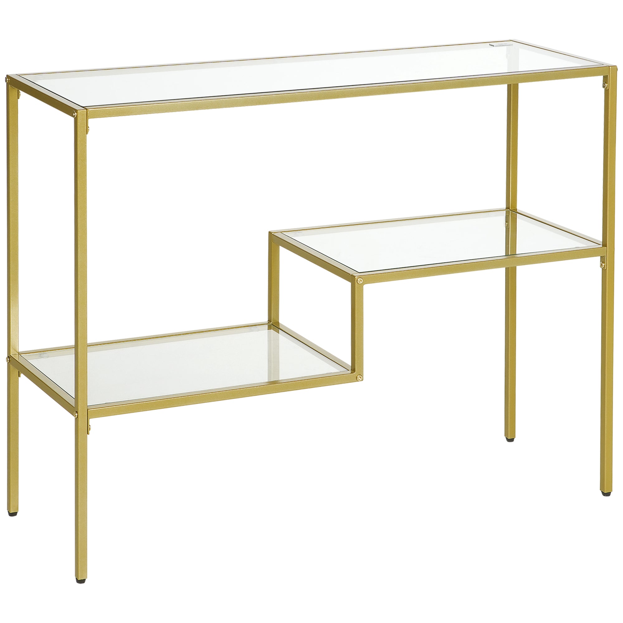 Homcom Gold Console Table, 39" Tempered Glass Behind Sofa Table, Narrow Entryway Table With Storage Shelves, Steel Frame For Living Room Furniture, Hallway Furniture, Glass Table Gold Glass Metal