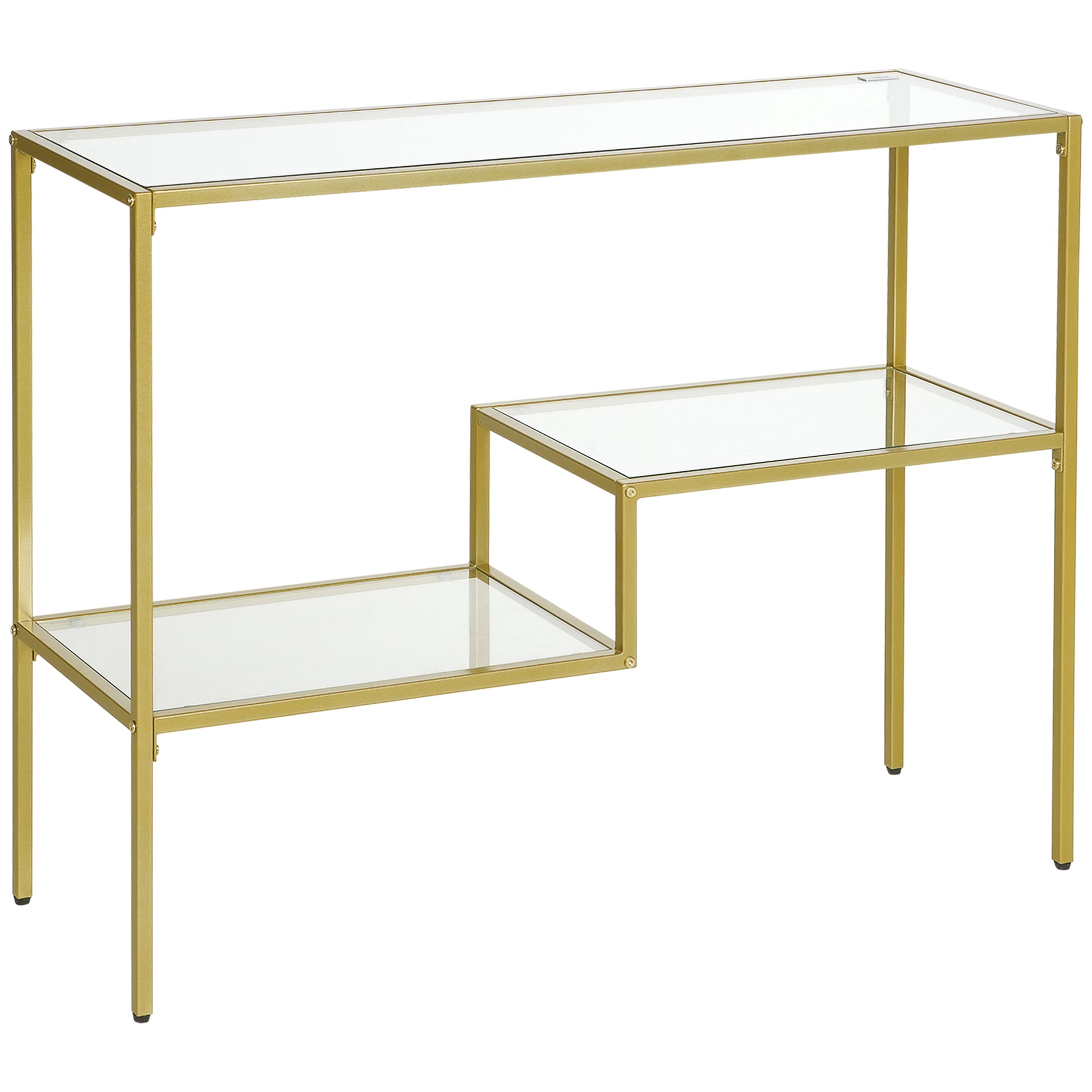 Homcom Gold Console Table, 39" Tempered Glass Behind Sofa Table, Narrow Entryway Table With Storage Shelves, Steel Frame For Living Room Furniture, Hallway Furniture, Glass Table Gold Glass Metal