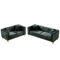 Chenille Pull Buckle Design Sofa For Living Room,Buttons Tufted With Copper Nail Decoration Armrest, Modern Couch Upholstered Button And Metal Legs Green Foam Chenille 5 Seat