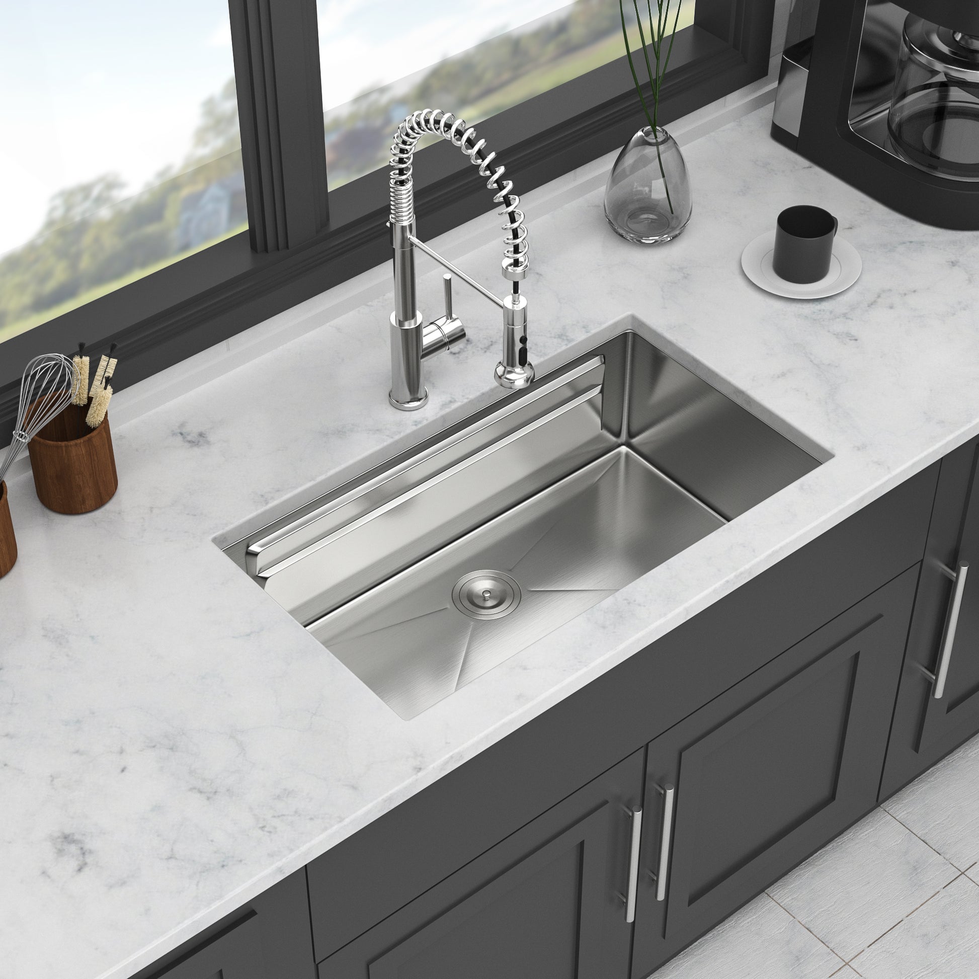 33" Undermount Kitchen Sink 33*19 Inch Single Bowl 16 Gauge Stainless Steel Ledge Workstation Kitchen Sinks Brushed Nickel Stainless Steel
