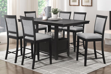 Charcoal Gray Finish 7Pc Dining Counter Height Table With Base Storage And 6 Counter Height Chairs Set Casual Style Dining Kitchen Wooden Furniture Wood Wood Charcoal Grey Seats 6 Wood Dining Room Casual Rectangular Dining Table With Chair Wood