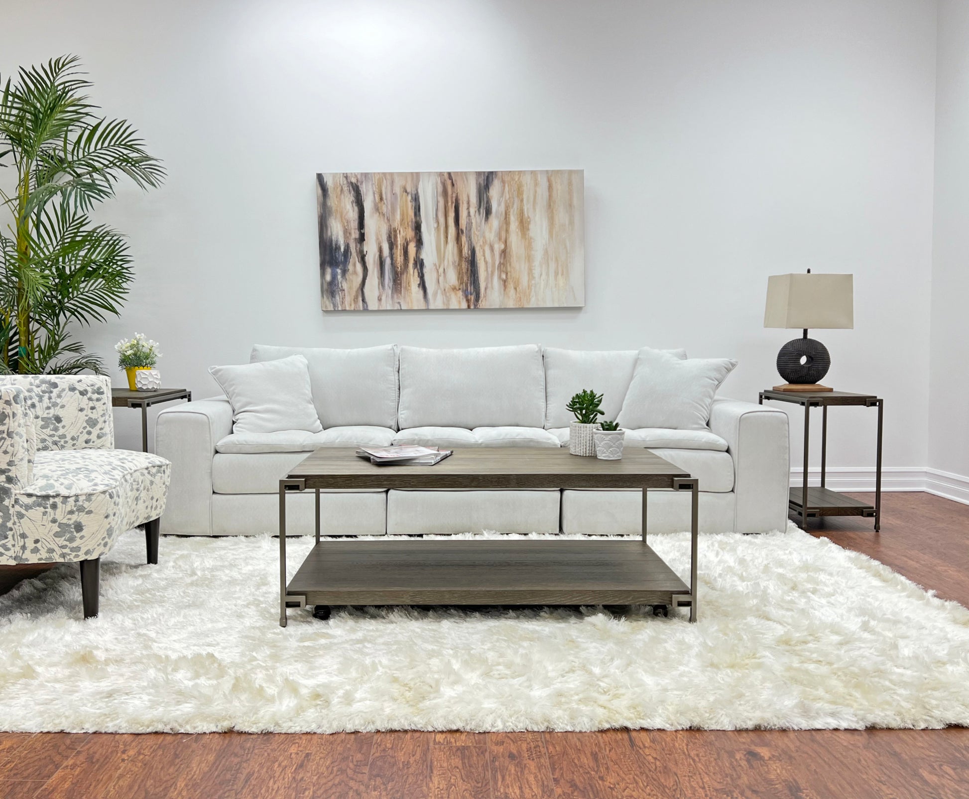 Corbeta 3 Piece Metal Frame Wood Living Room Coffee Table And 2 Chairside Tables Set, Aged Graphite Brown Primary Living Space Coffee & End Tables Rectangular Metal