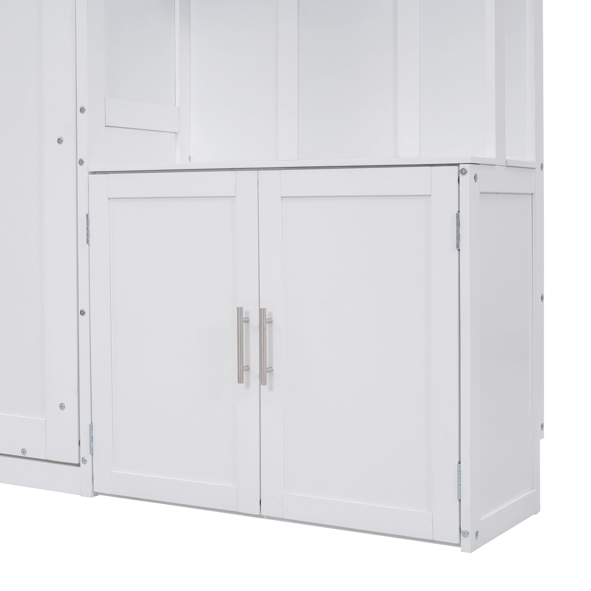 Full Size Murphy Bed With Multiple Storage Shelves And A Cabinet, White Box Spring Not Required Full White Wood Bedroom Murphy Solid Wood Mdf