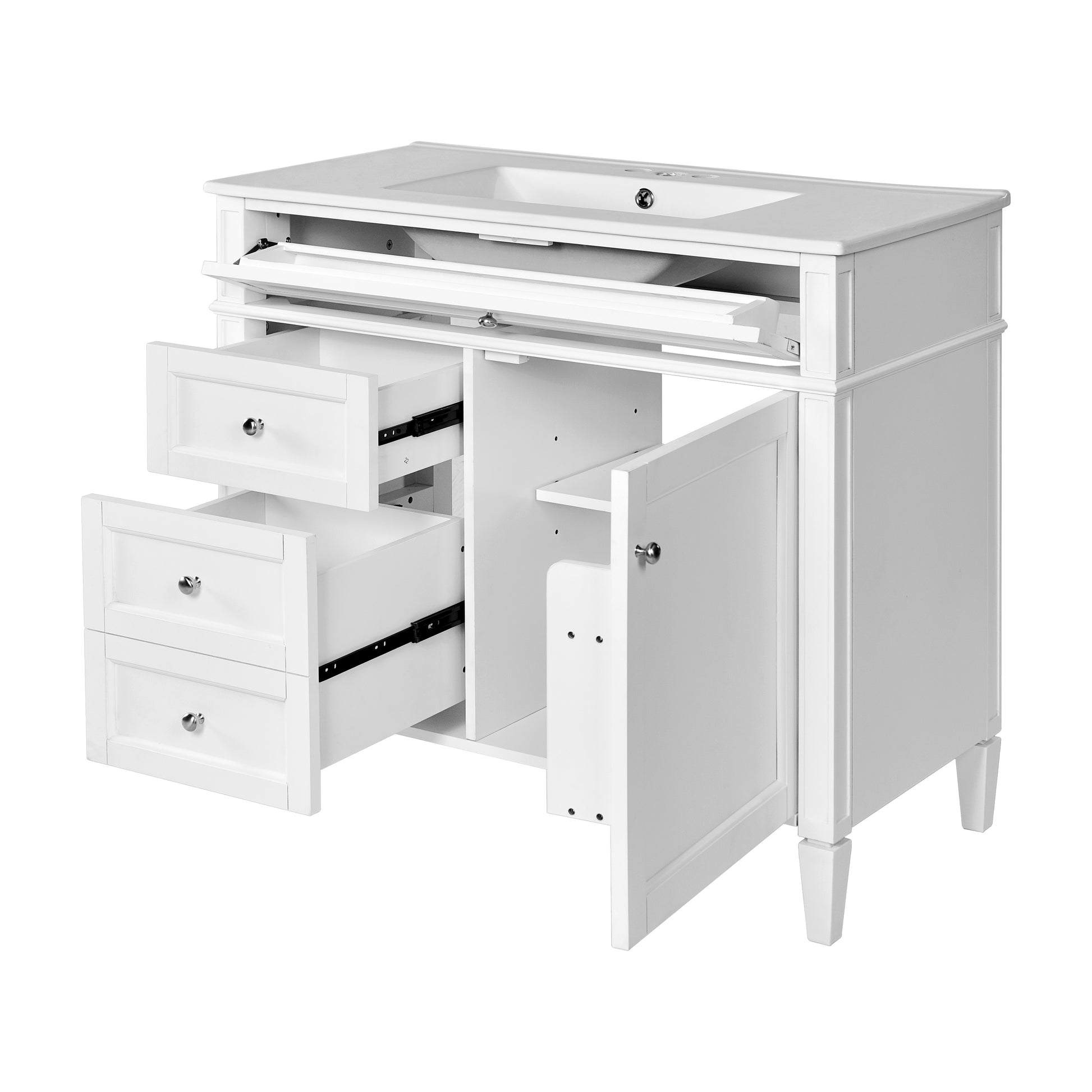 36'' Bathroom Vanity With Top Sink, Modern Bathroom Storage Cabinet With 2 Drawers And A Tip Out Drawer, Single Sink Bathroom Vanity White Bathroom Solid Wood Mdf Ceramic,Solid Wood Mdf