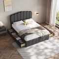 Full Size Upholstered Bed With 4 Storage Drawers,Wood Slat Support, Gray Full Gray Upholstered