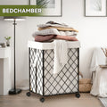 Laundry Basket With Wheels, Rolling Laundry Hamper, Detachable And Washable Lining, Metal Frame, Suitable For Bedrooms, Bathrooms, Laundry Rooms, White White Black 1 Foldable Freestanding Boho