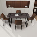 Mdf Black Wooden Dining Table And Modern Dining Chair 4 Piece Set, Medieval Wooden Kitchen Dining Table Set, Rectangular Metal Base, Dining Table And Suede Chair Black Brown Mdf