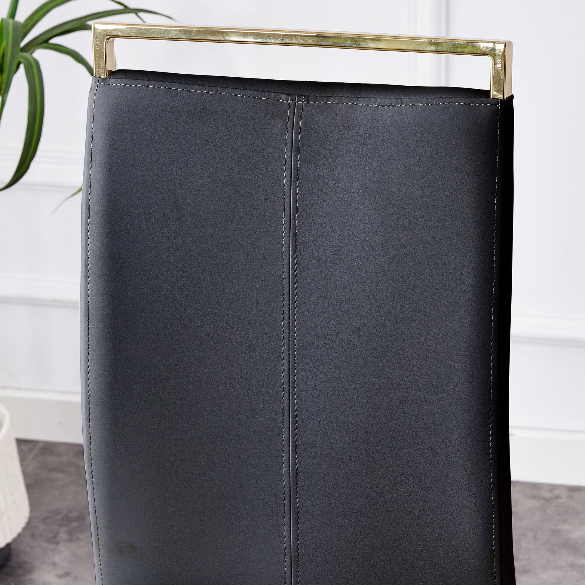 Table And Chair Set,Modern Rectangular Table With 0.4 Inch Black Patterned Tabletop And Gold Legs, Suitable For Kitchen, Dining Room, And Living Roomcomfortable Pu Seats,Perfect For Dinner, Meet Black Seats 6 Sintered Stone