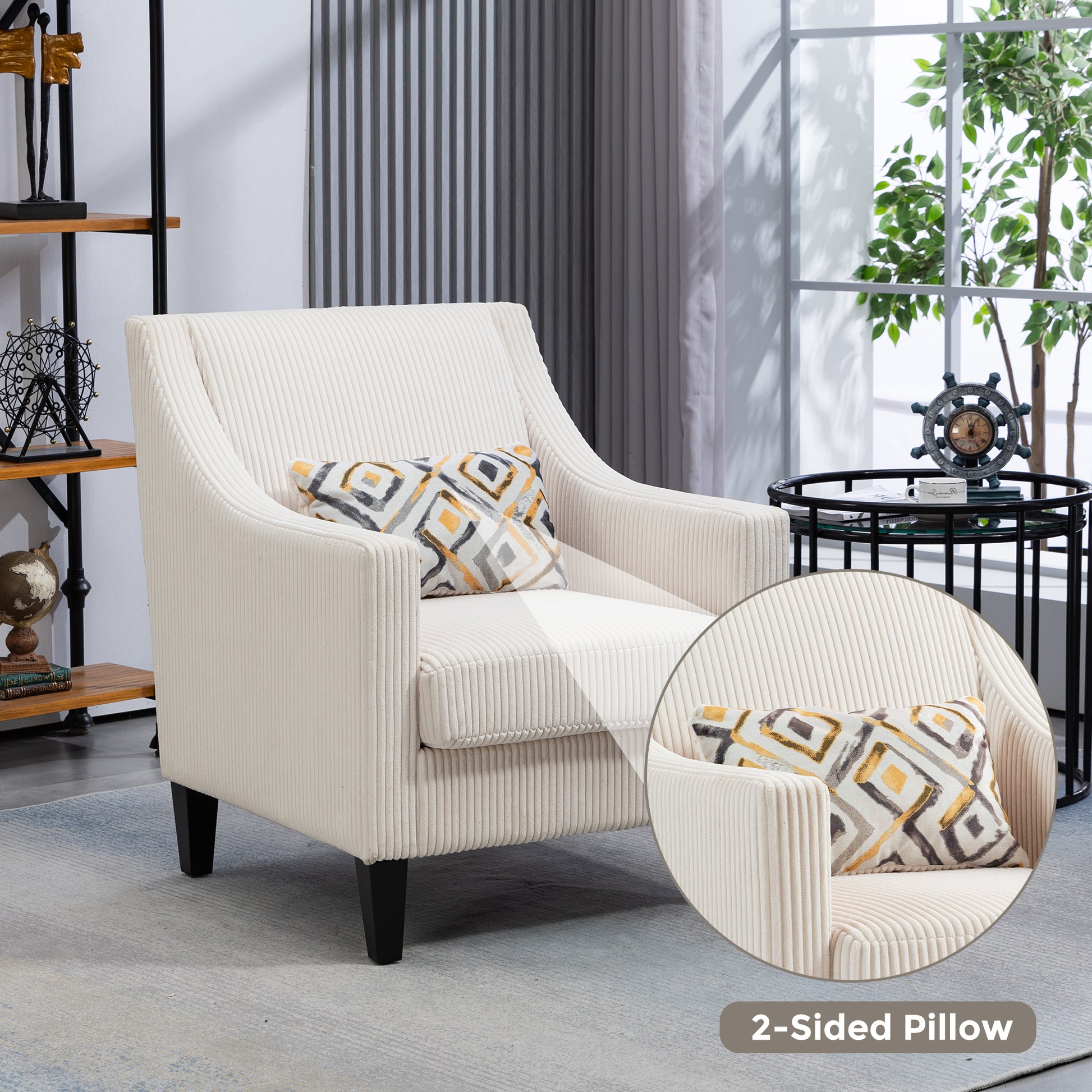 Coolmore Modern Accent Chair,Upholstered Armchair With Scooped Arms For Bedroom,Apartment,Studio,Office,Waiting Room Beige Corduroy Beige Primary Living Space Foam Corduroy