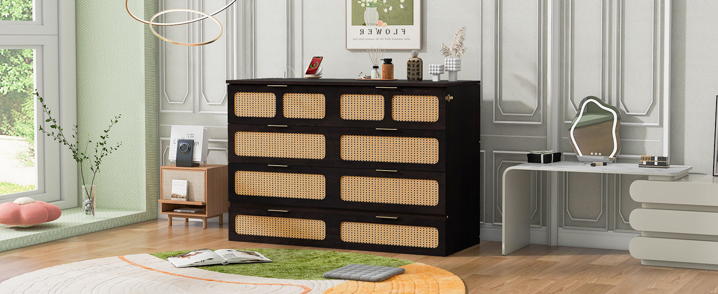 Queen Murphy Bed With Large Drawers,Espresso Queen Espresso Plywood