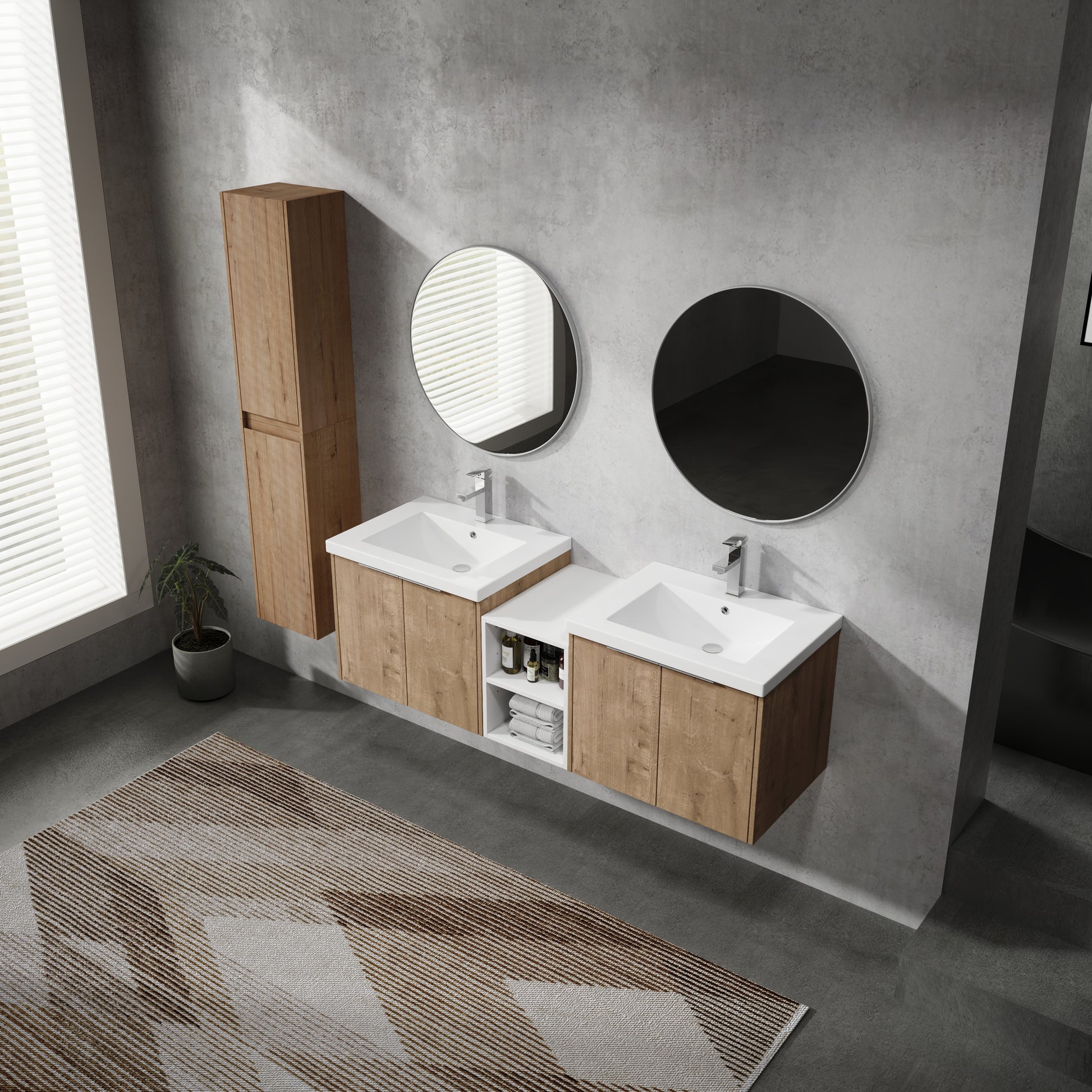 60" Wall Mounted Bathroom Vanity With Sink And Side Cabinet, Soft Close Doors,00112Imox2 0624Imox2 0612Gwh Combination Cabinet Kd Packing Imitative Oak Bathroom Modern Plywood Plywood
