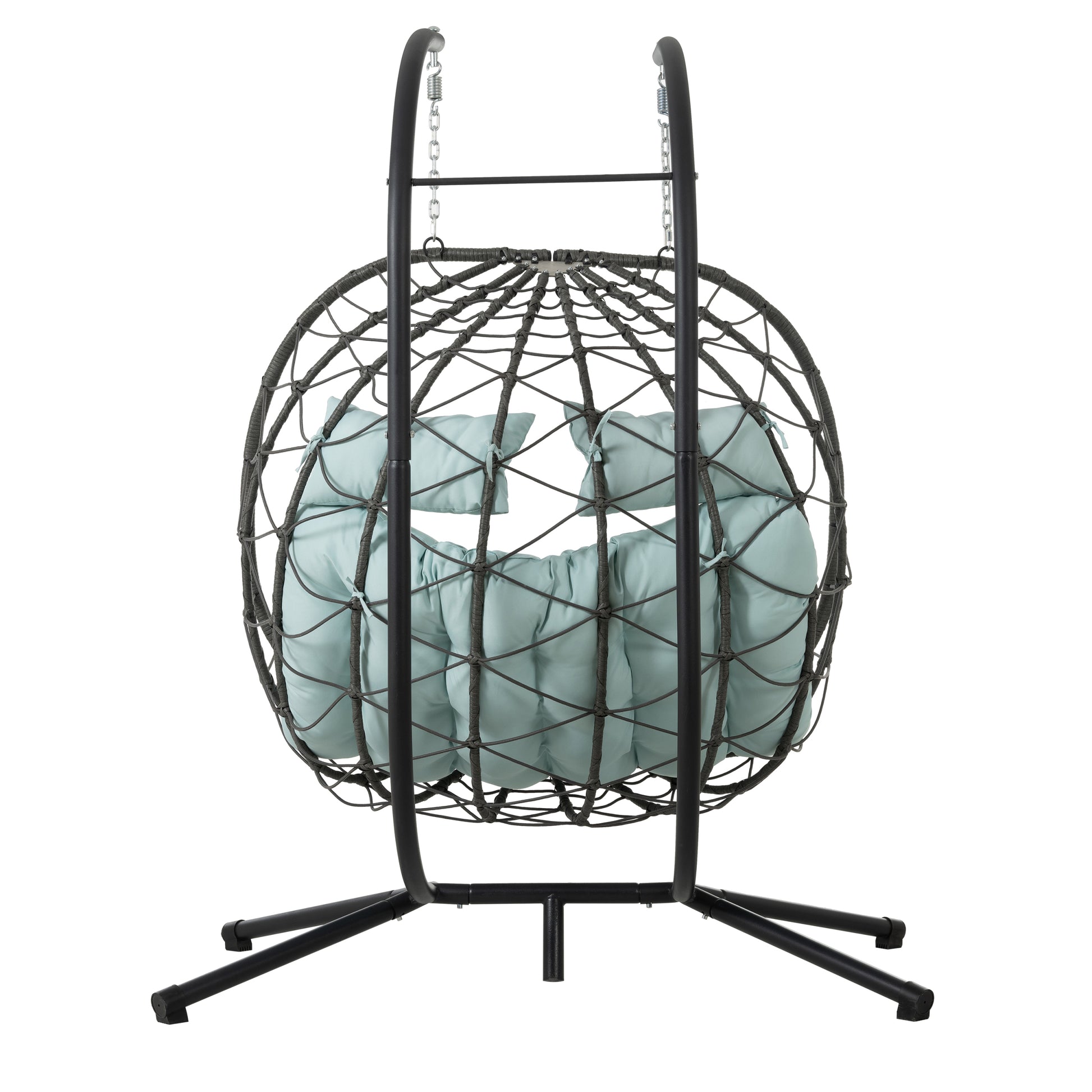 2 Persons Egg Chair With Stand Indoor Outdoor Swing Chair Patio Wicker Hanging Egg Chair Hanging Basket Chair With Stand For Bedroom Living Room Balcony Gray Steel
