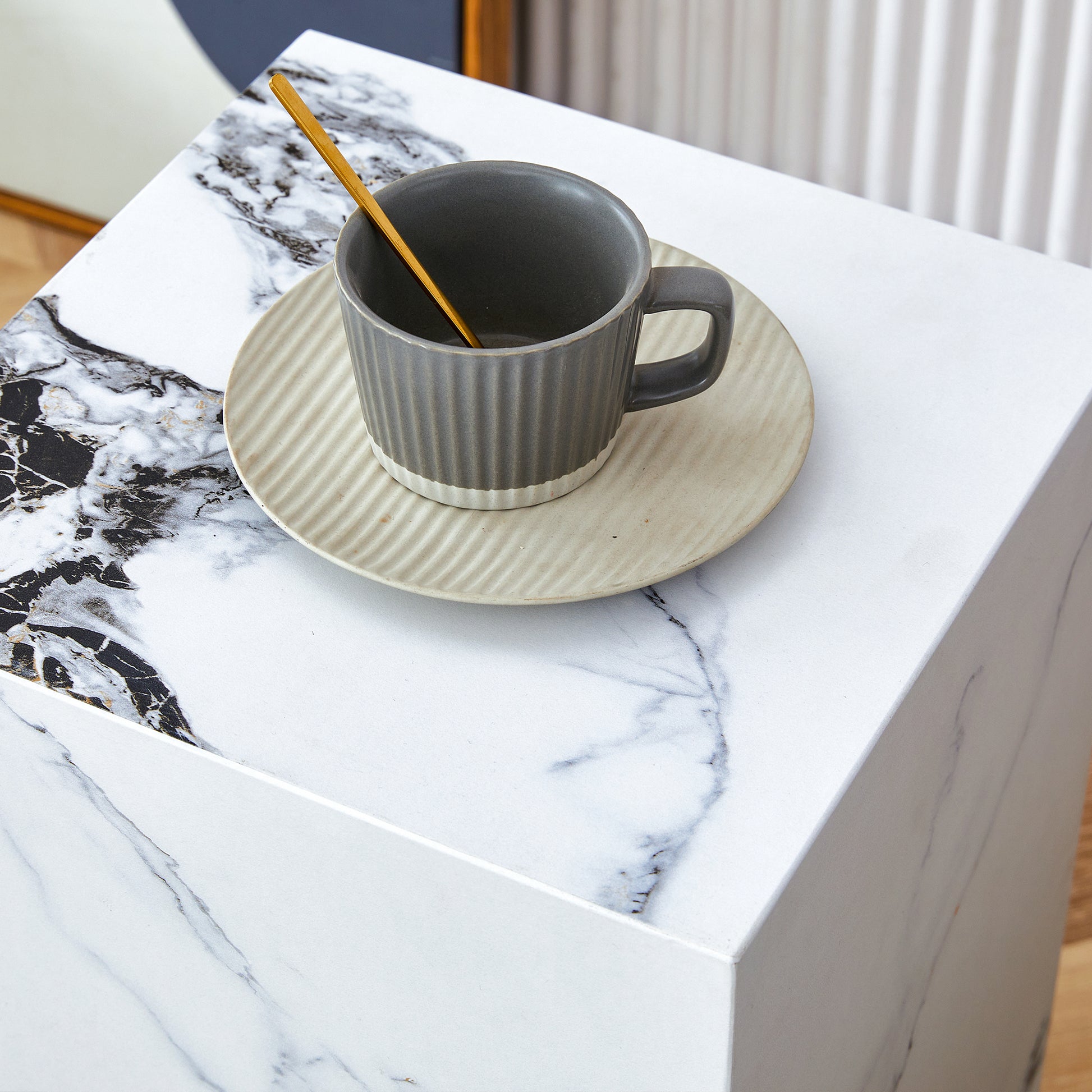 Compact Mdf Coffee Table: 11.81X11.81X19.69 Inches, Stylish Texture Design White Mdf