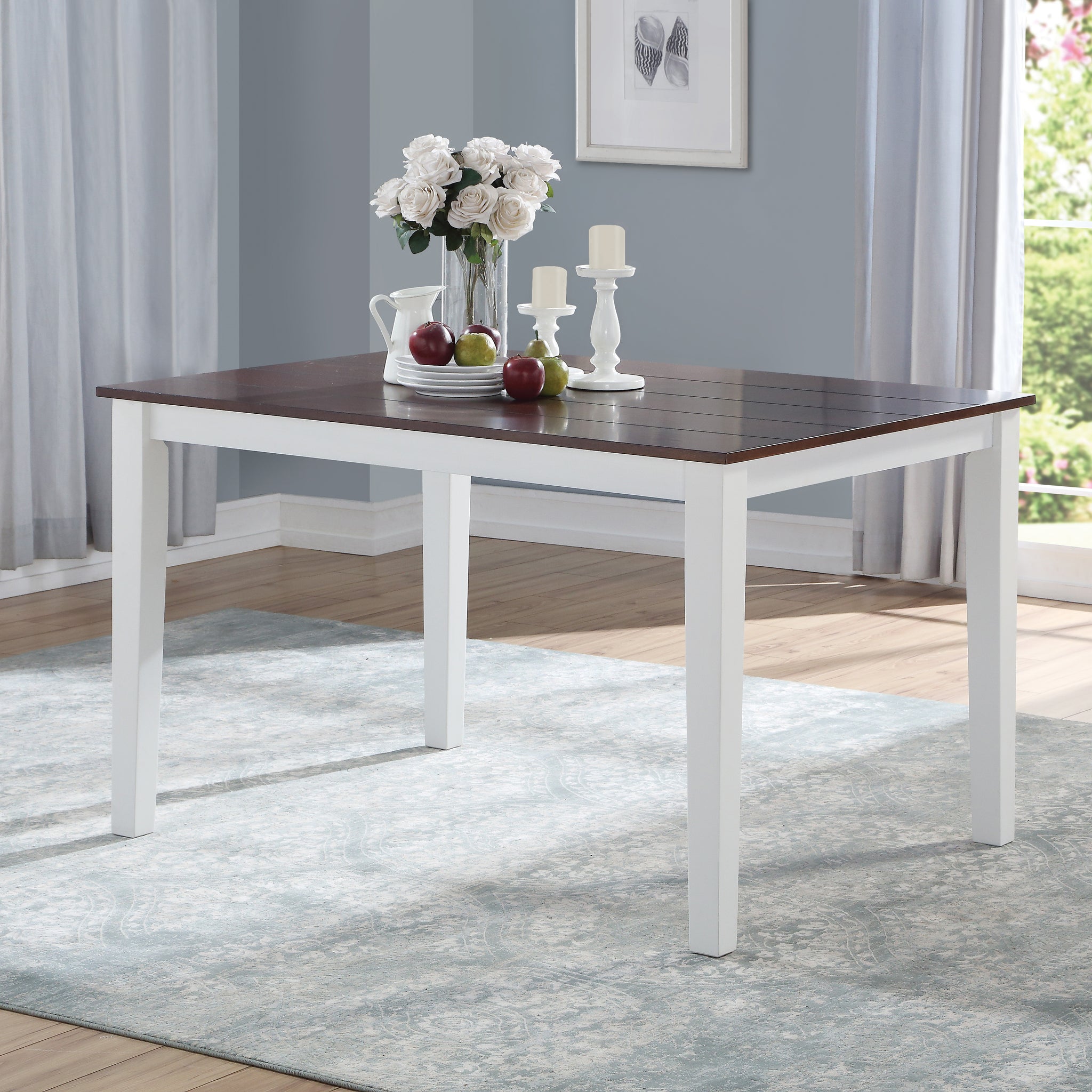 White And Walnut Dining Table With Tapered Leg White Walnut Seats 4 Dining Room Modern Rectangular Solid Wood Mdf