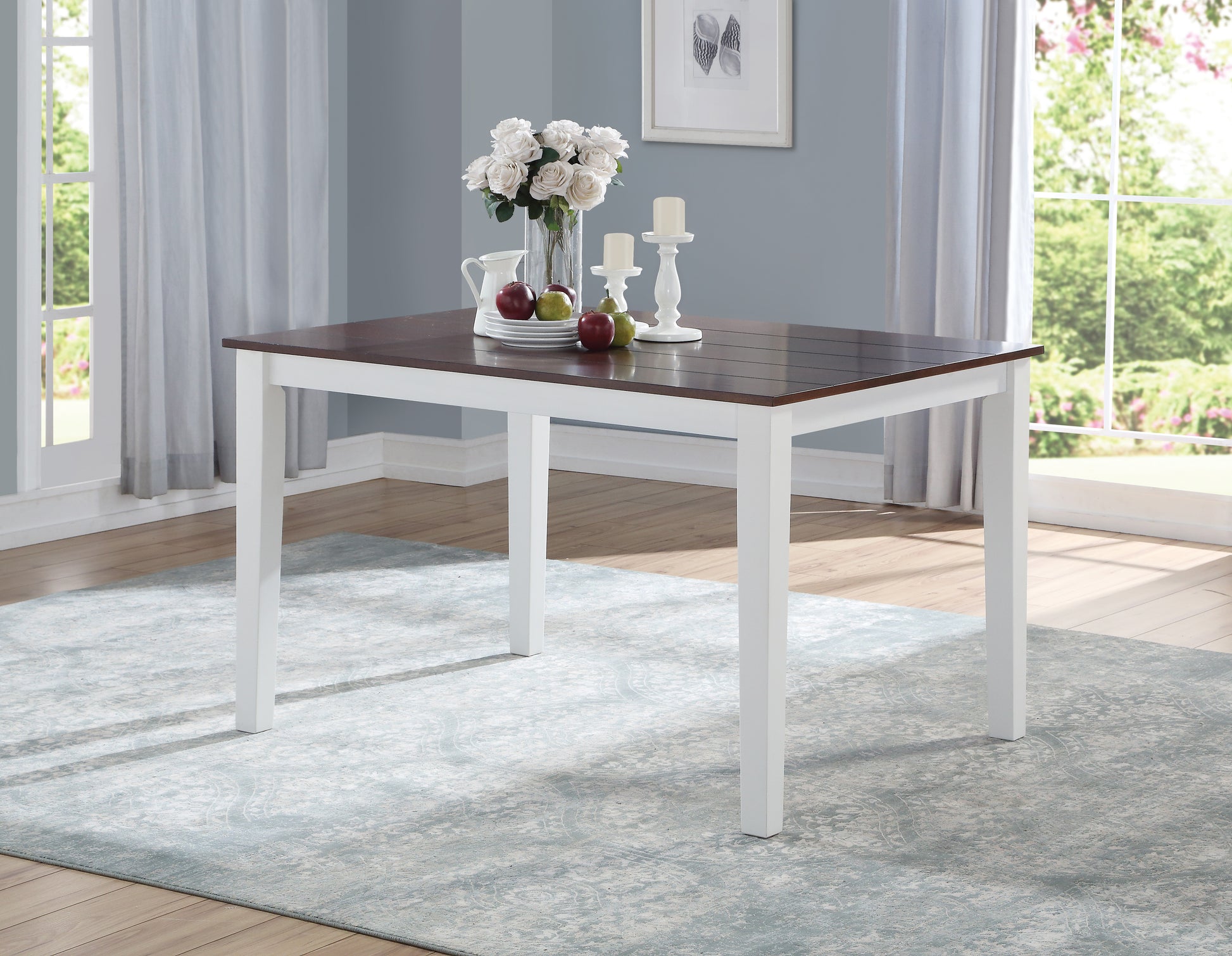 White And Walnut Dining Table With Tapered Leg White Walnut Seats 4 Dining Room Modern Rectangular Solid Wood Mdf