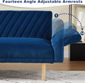 78'' Velvet Futon Sofa Bed, Convertible Sleeper Bed With Adjustable Armrests And Backrest, Loveseat Sleeper Sofa With 2 Pillows, Modern Futon Couches For Living Room, Blue Brown Wood Bedroom Heavy Duty Oak 2 Seat Blue Velvet Soft Cushion Back Mid Century