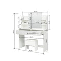 Modern Dressing Table With 2 Drawers, 4 Open Shelves Rectangular Makeup Table With Mirror, 10 Lamp Bulb,42.52*15.75* 52.76Inch,For Bedroom White Particle Board Mdf