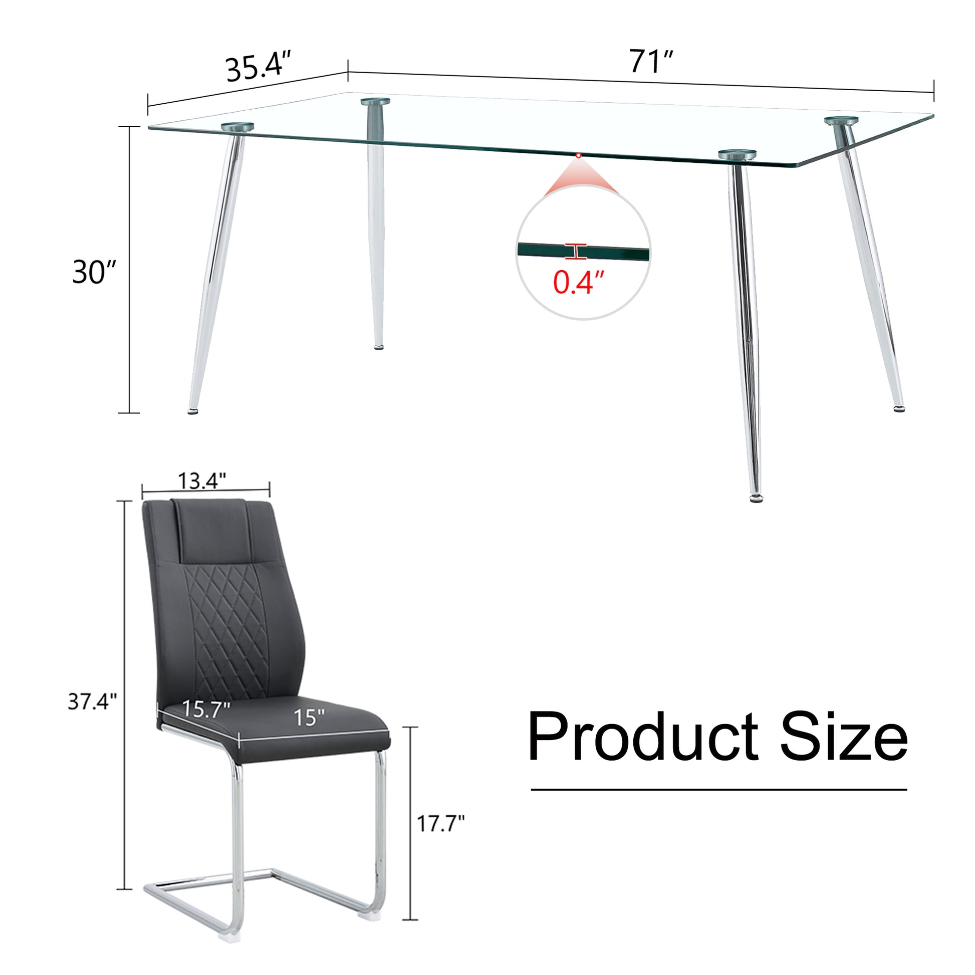 Table And Chair Set.Modern Rectangular Glass Dining Table With A Tempered Glass Tabletop And Silver Metal Legs, Paired With Multiple Chairs Designed With Pu Cushions And Silver Metal Legs. Black Silver Seats 6 Tempered Glass