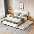 Queen Size Upholstered Platform Bed With Twill Headboard, Pullout Bed And Two Drawers, Flannel, Beige Queen Beige Mdf Lvl