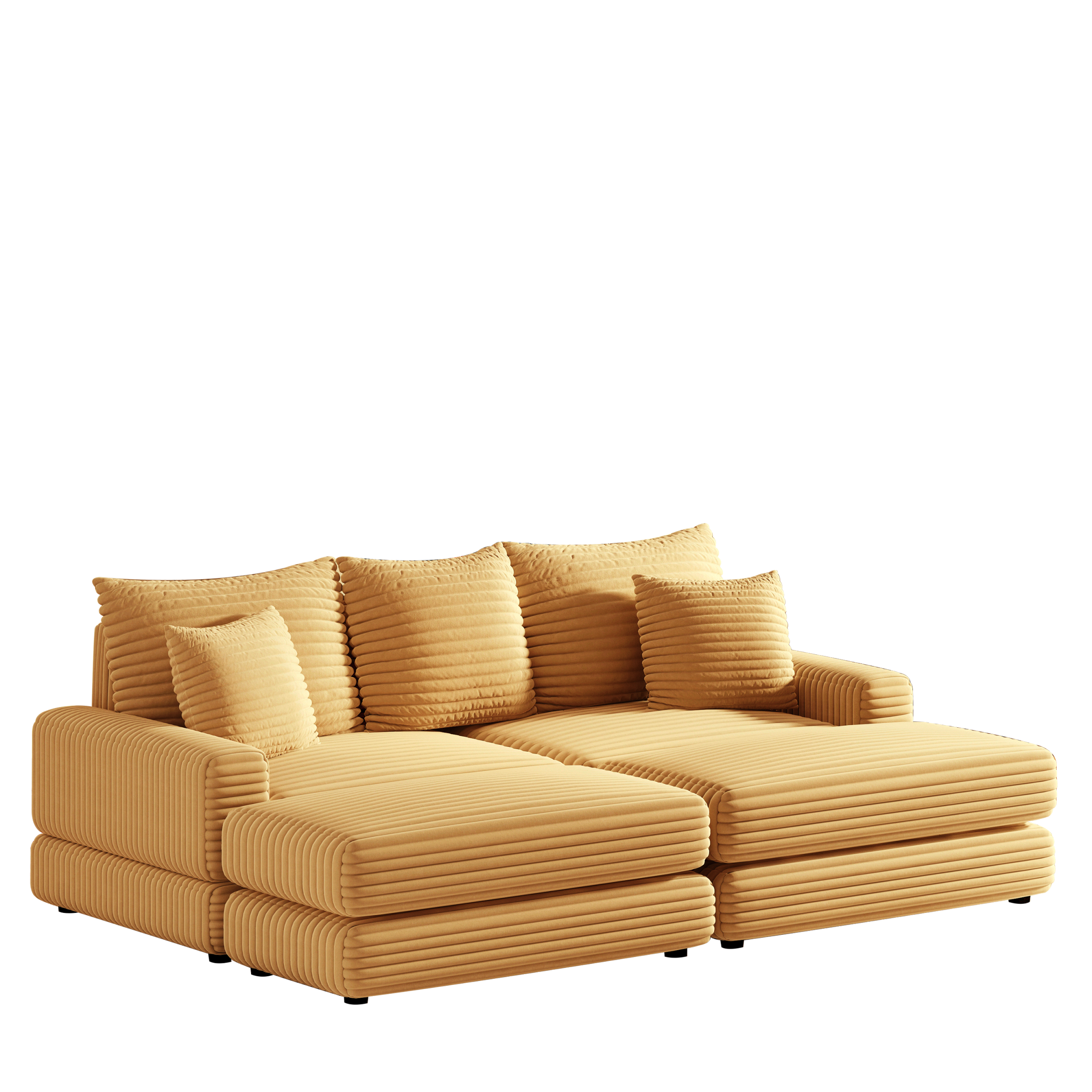 86.6Inch Corduroy 3 Seater Sofa With 3 Back Pillows2 Toss Pillows And Two Ottoman ,Comfy Sofa Deep Seat Couch For Living Room Ginger Corduroy 3 Seat
