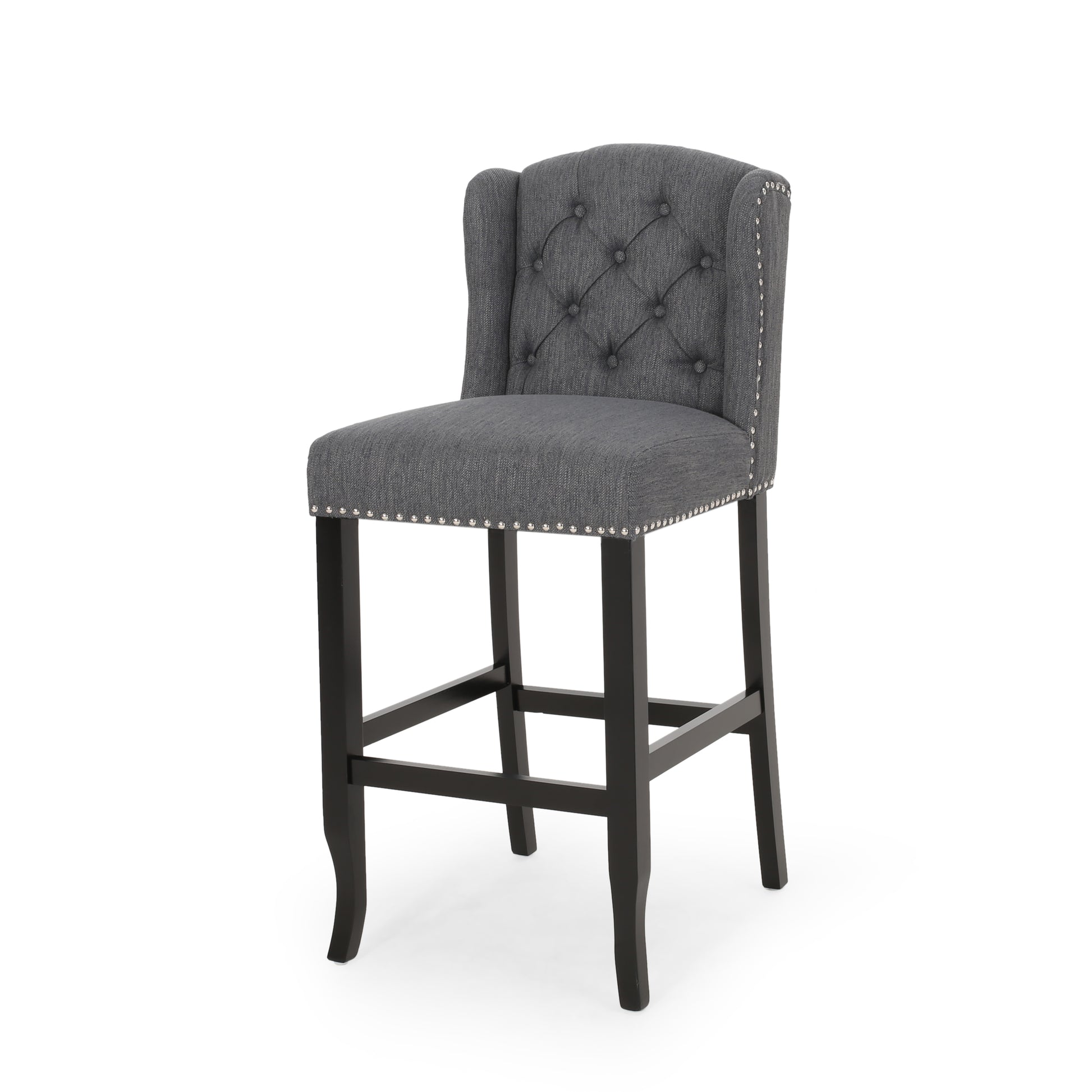 Vienna Contemporary Fabric Tufted Wingback 31 Inch Counter Stools, Set Of 2, Charcoal And Dark Brown Charcoal Fabric
