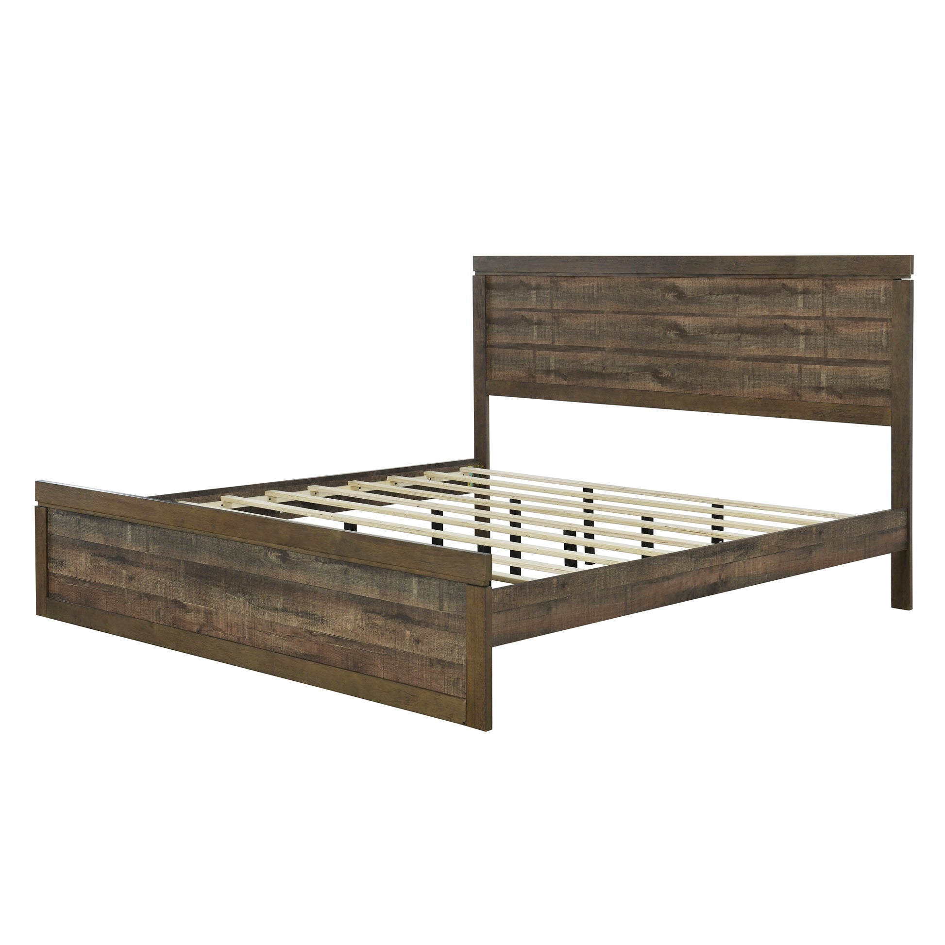 3 Pieces Vintage Farmhouse Style King Size Platform Bed With 10 Wooden Slats Support 2 Nightstands, No Box Spring Needed, Rustic Brown Box Spring Not Required King Rustic Brown Wood 3 Piece Set Bedroom Traditional Plywood