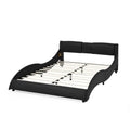 Queen Bed Frame Modern Faux Leather Upholstered Platform Bed Frame With And Headboard Wave Like Curve Low Profile Bed Frame,Wood Slats Support,Easy Assembly,Black Queen Black Pu