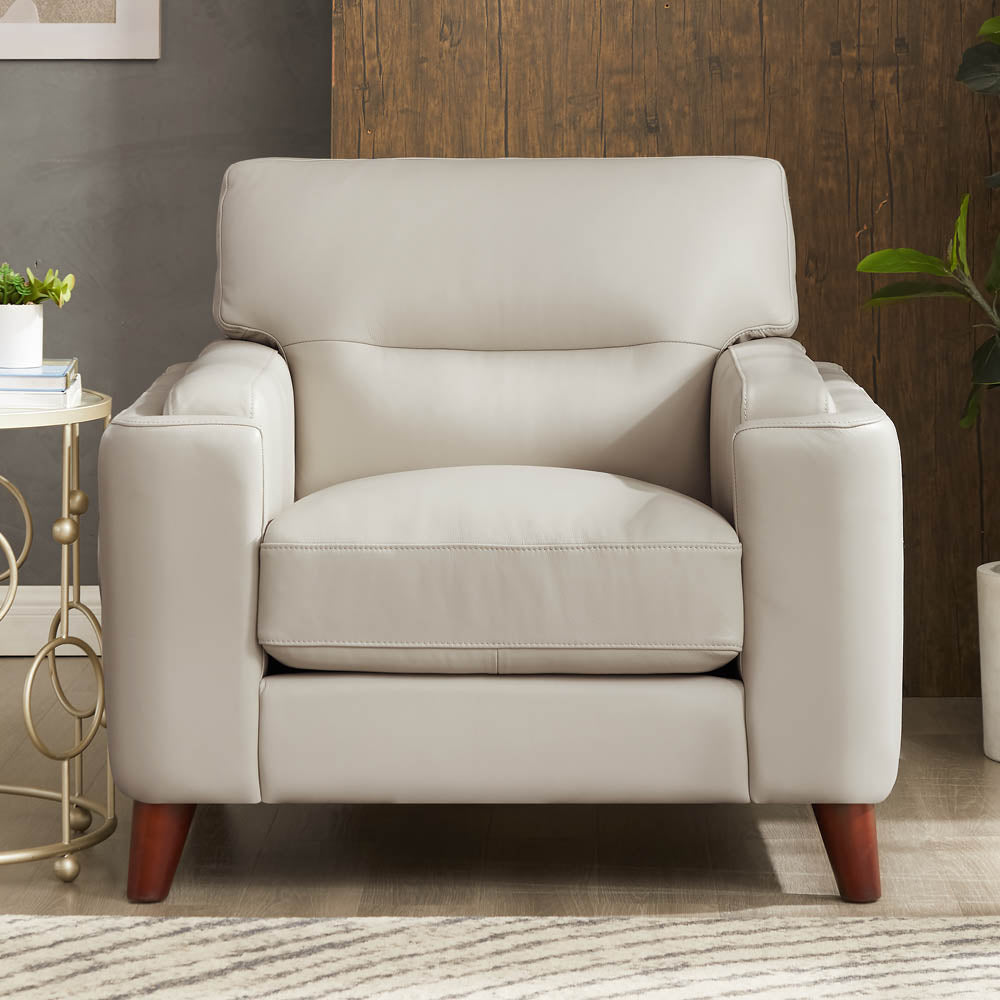 Elm Leather Chair Beige Down Filling Genuine Leather