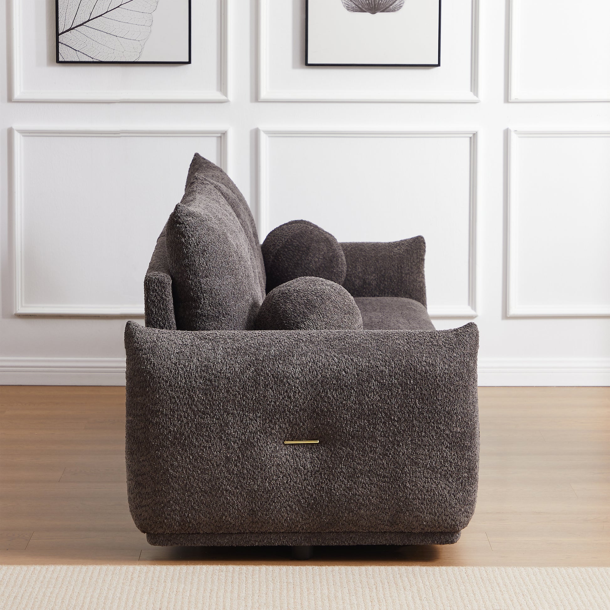 Lamb'S Wool 2 Seater Cushion Sofa 90'' Comfortable Sofa For Living Room Bedroom And Other Casual Spaces Lamb'S Wool Sofa With 2 Cushions And 2 Ball Pillows. Gray Two Sets Gray Foam Fabric 4 Seat