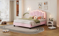 Full Size Upholstered Flower Shape Bed, Elegant Flowers Headboard With Led Light Strip ,Sherpa Fabric Platform Bed With Wooden Slats Support, Pink Full Pink Wood